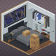 Boxes stack up in a grayscale bedroom in Unpacking.
